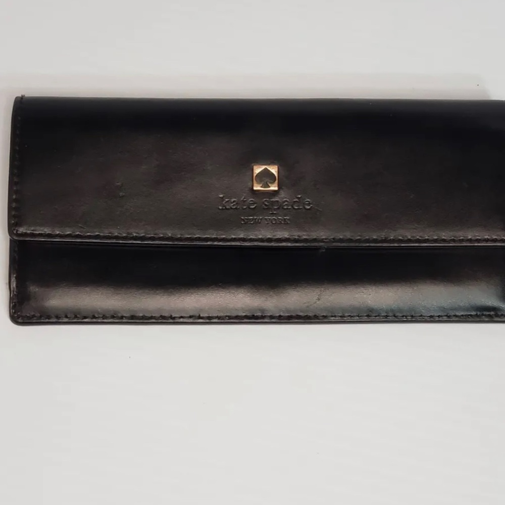 Kate Spade Long Slim Black Vegan Leather Card Holder Wallet with Snap Closure